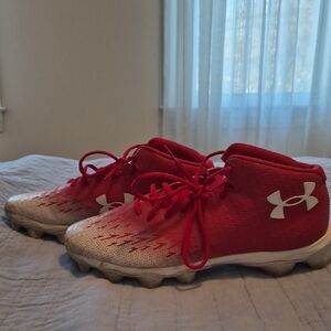 Under Armour Red and White American Football  Athletic Cleats